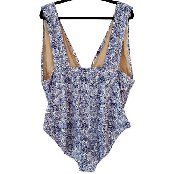 NWT J. Crew One Piece Blue Dandelion Swirl V Neck Swimsuit Size 24 - Picture 2 of 6